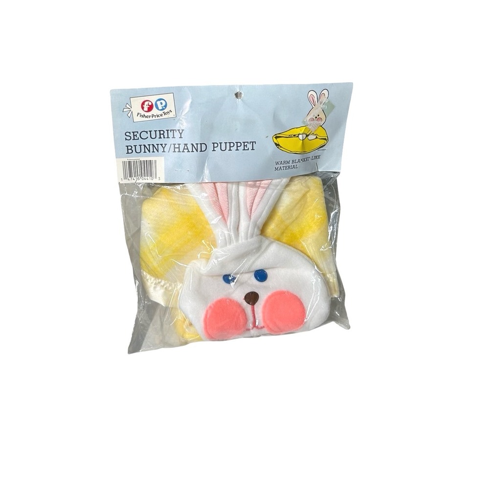 Vintage Fisher-Price Security Bunny Hand Puppet Yellow Plaid Blanket New in Bag